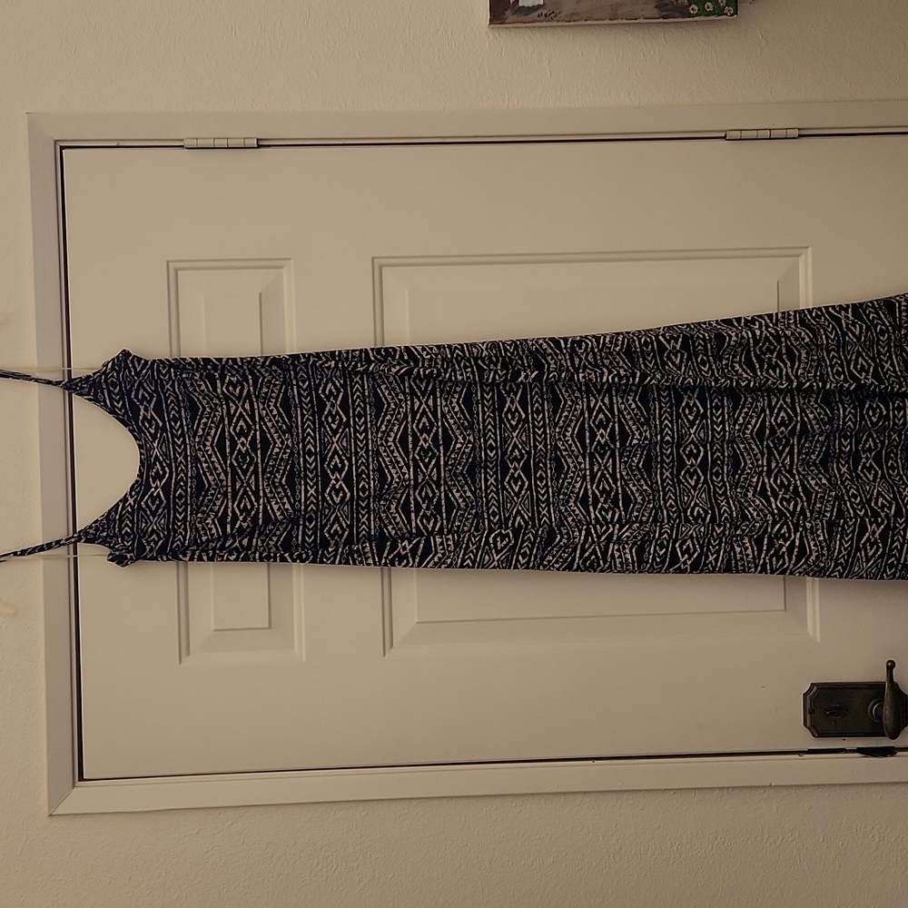 Long a line tank dress rayon knit ethnic print juniors size large.